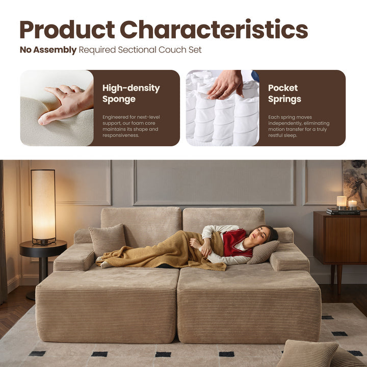 Full Beige Boneless Sofa, Sleeper Couch, No Assembly Required