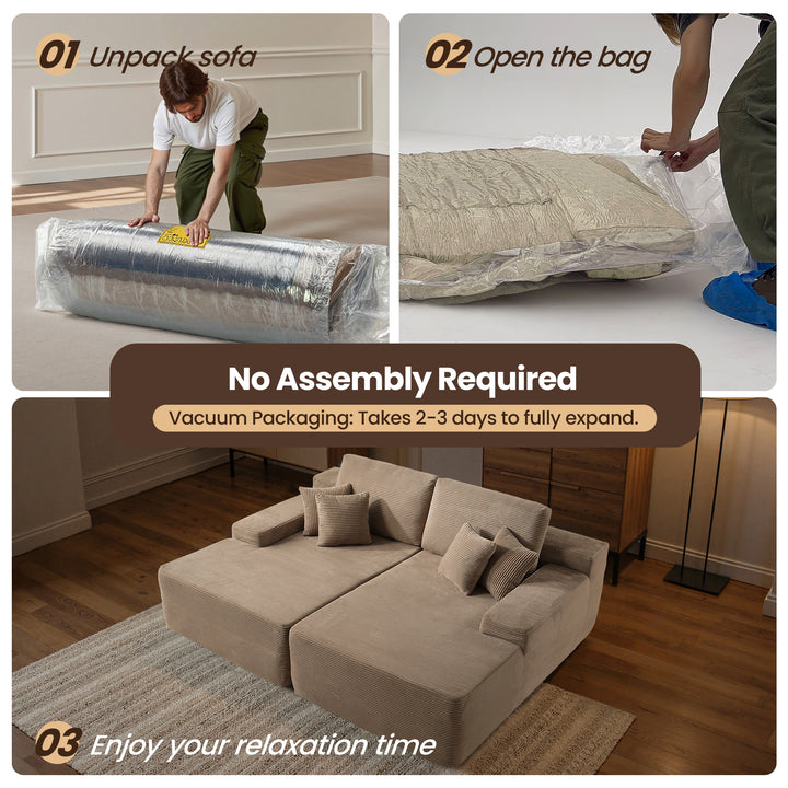 Full Beige Boneless Sofa, Sleeper Couch, No Assembly Required