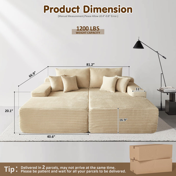 Beige Boneless Sofa, Sleeper Couch, No Assembly Required