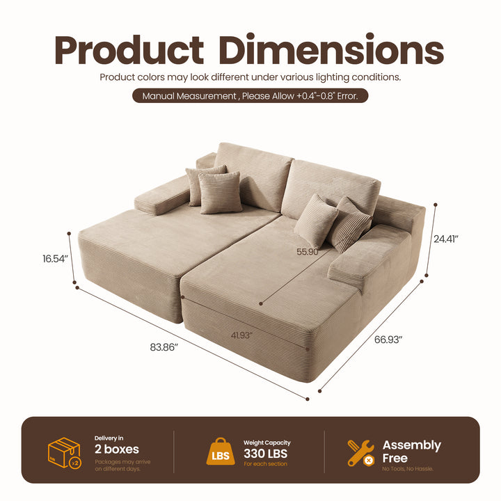 Full Beige Boneless Sofa, Sleeper Couch, No Assembly Required