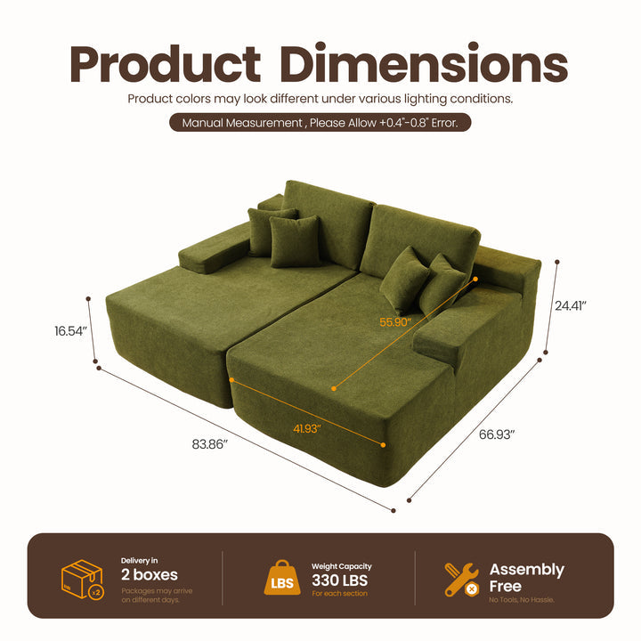 Full Green Boneless Sofa, Sleeper Couch, No Assembly Required