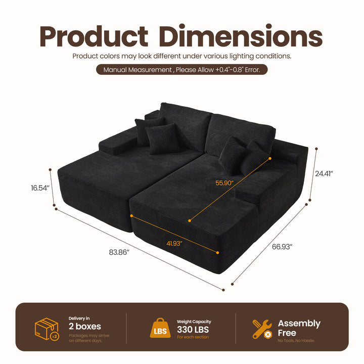 Full Black Boneless Sofa, Sleeper Couch, No Assembly Required