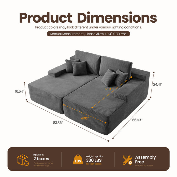 Full Grey Boneless Sofa, Sleeper Couch, No Assembly Required