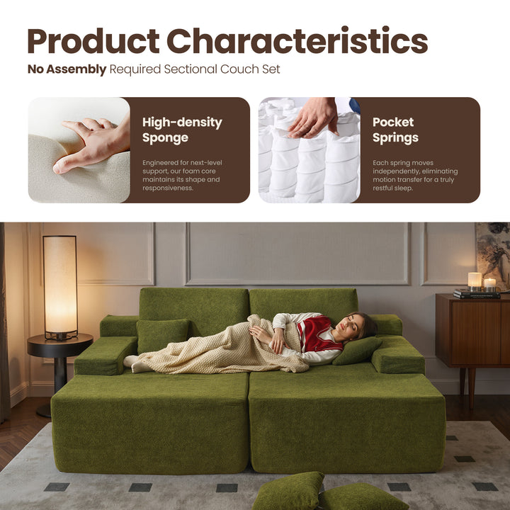Full Green Boneless Sofa, Sleeper Couch, No Assembly Required