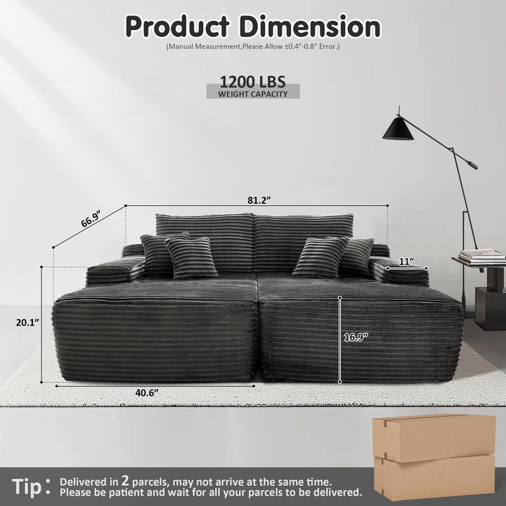 Grey Boneless Sofa, Sleeper Couch, No Assembly Required
