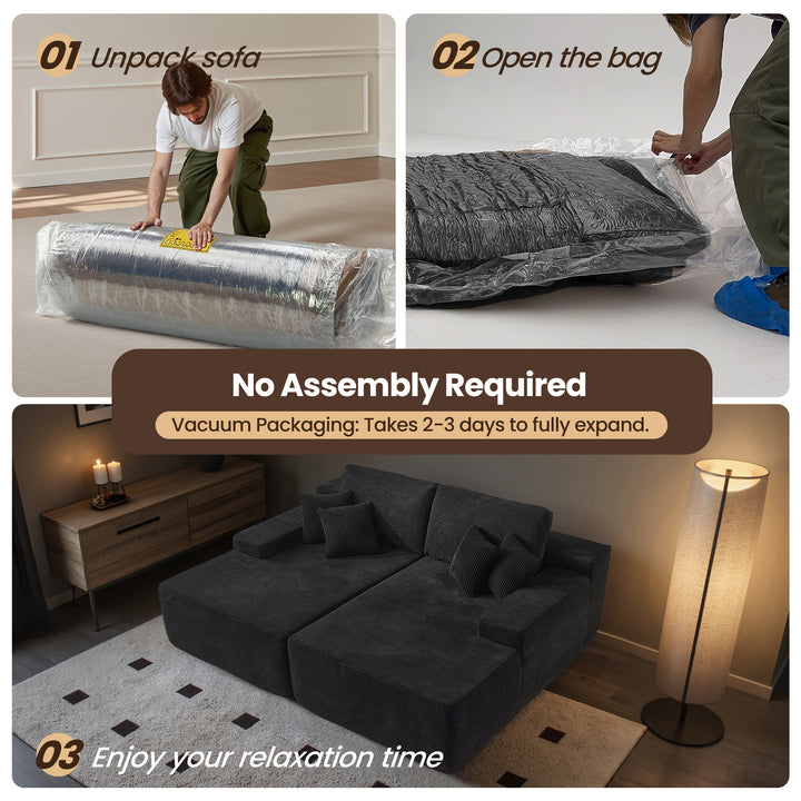 Full Black Boneless Sofa, Sleeper Couch, No Assembly Required