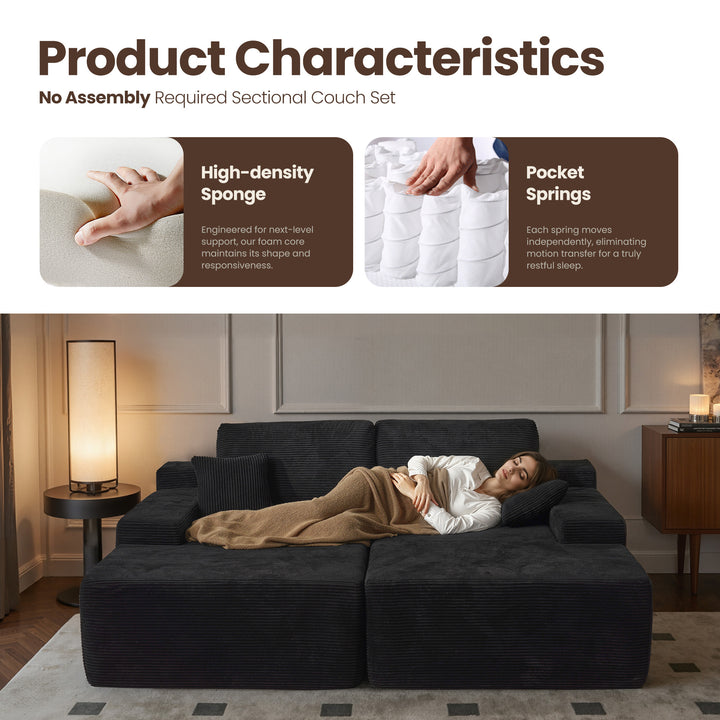 Full Black Boneless Sofa, Sleeper Couch, No Assembly Required