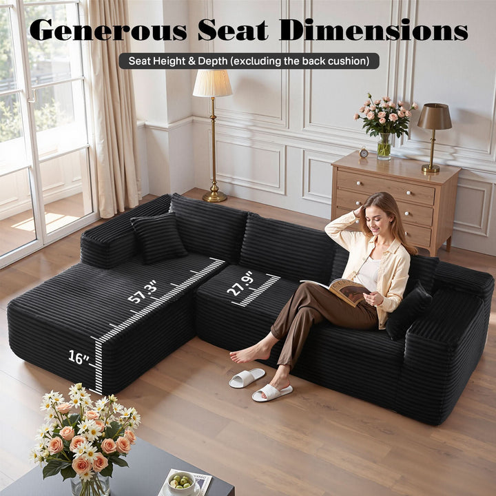 Modular corner sofa with chaise in soft corduroy