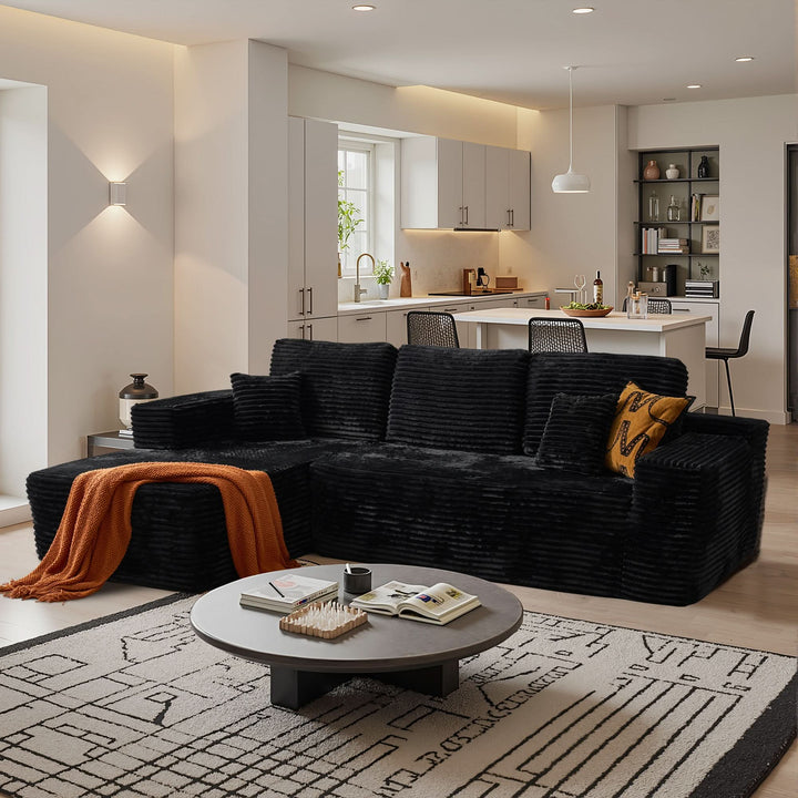 Modular corner sofa with chaise in soft corduroy