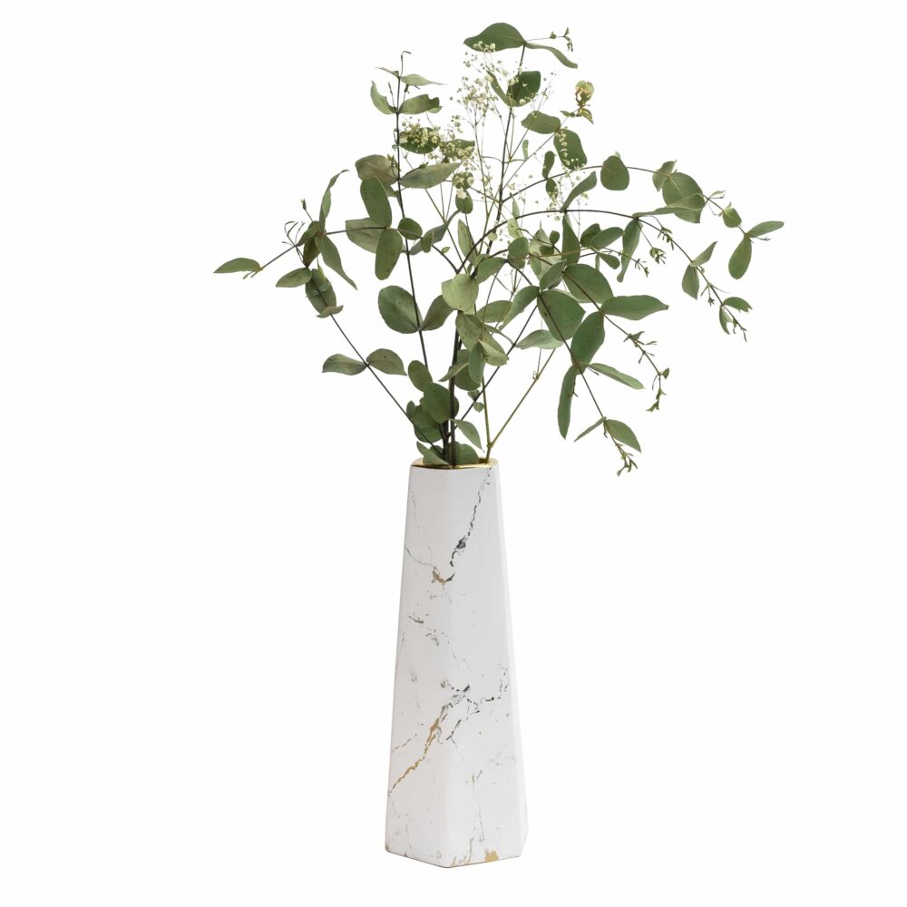 Mia - Vase – Ceramic – White with gold marble look – 9 x 25 cm