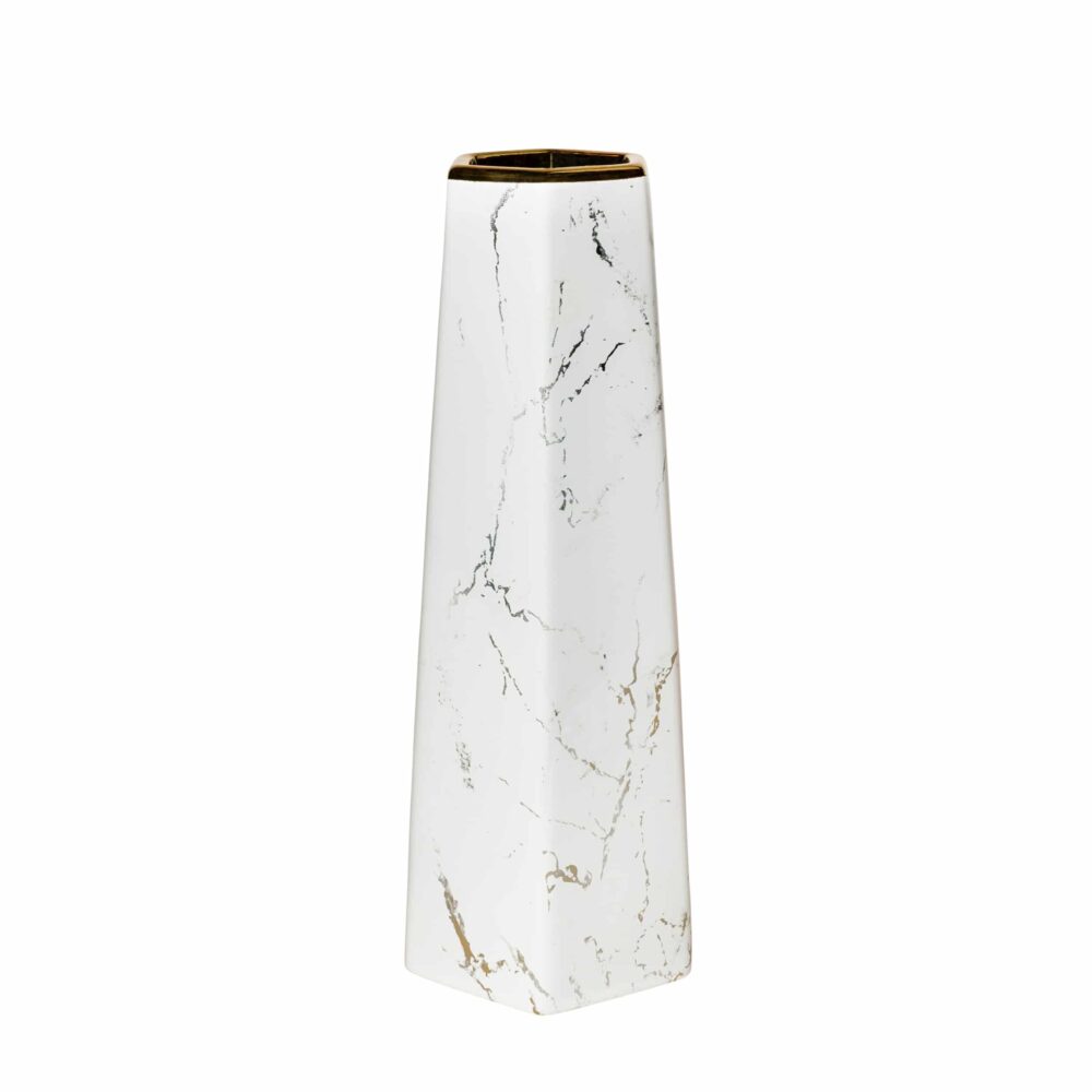 Mia - Vase – Ceramic – White with gold marble look – 9 x 25 cm