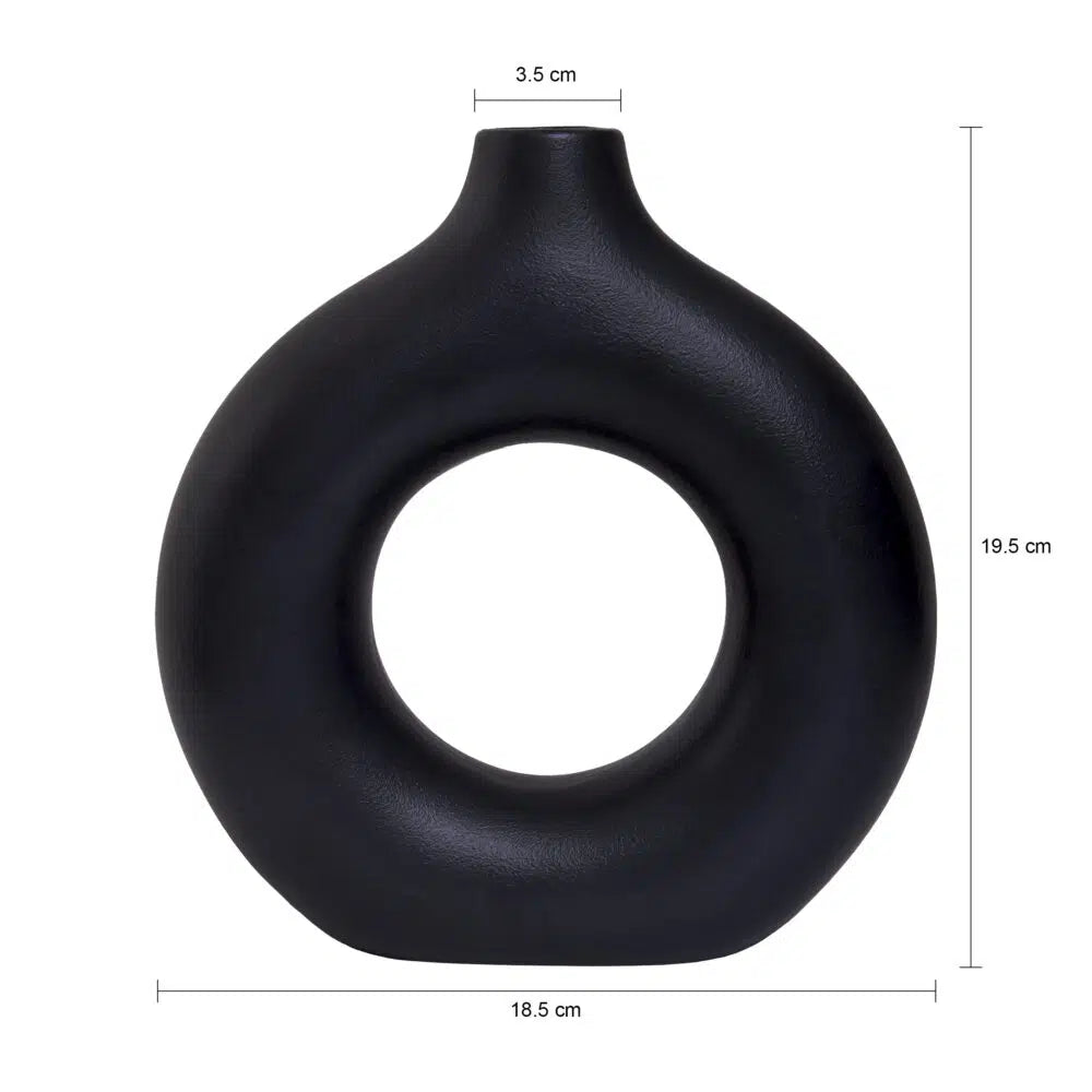 Cila - Round doughnut vase – Ceramic – 19 cm – Black