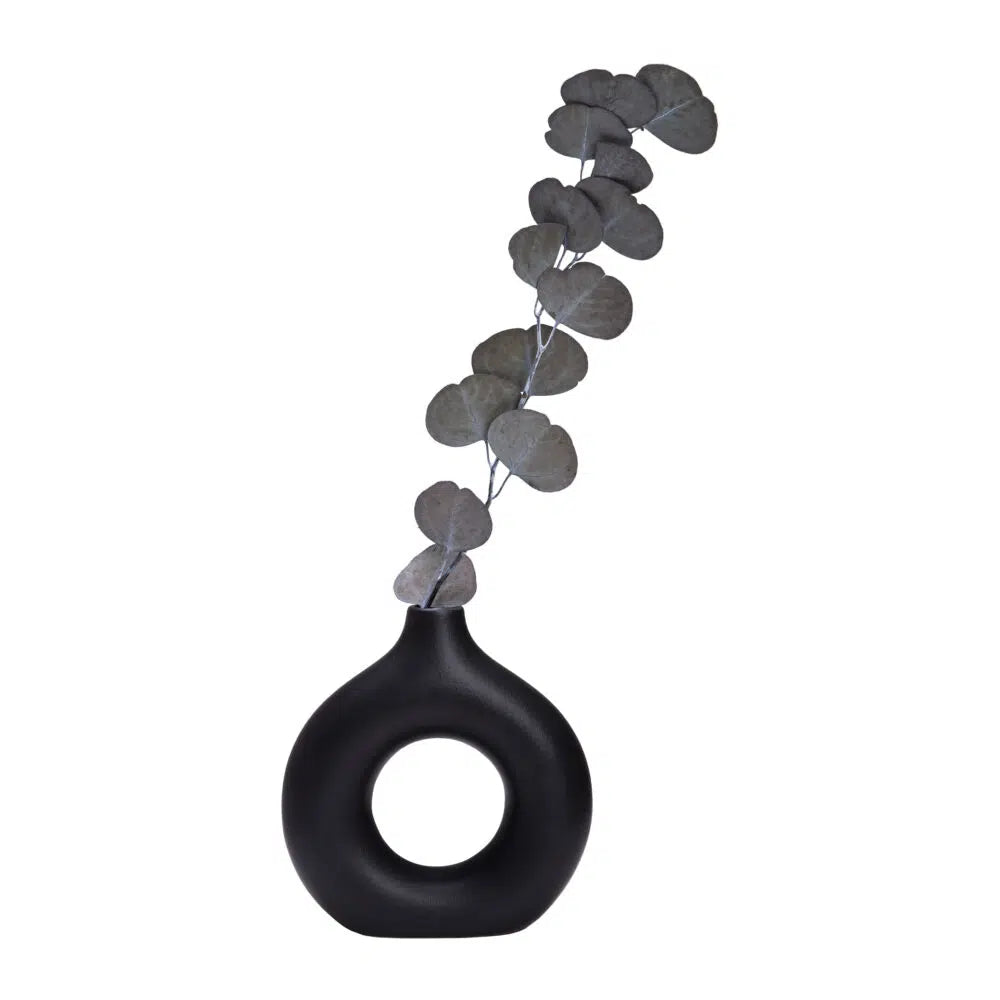 Cila - Round doughnut vase – Ceramic – 19 cm – Black